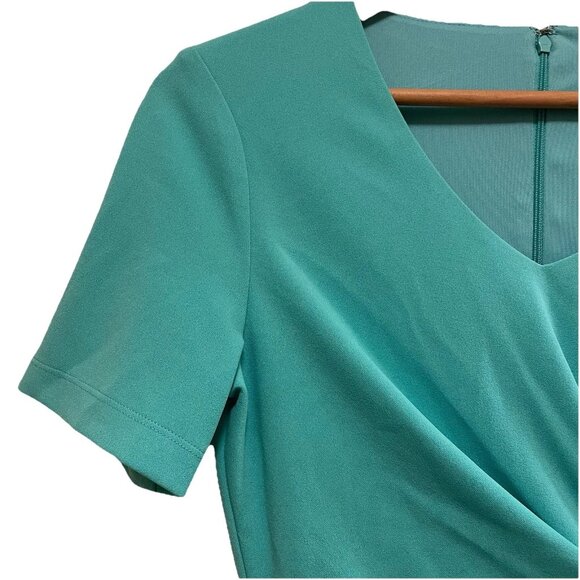 TAHARI ASL Seafoam Knot Waist Vneck Short Sleeve Career Sheath Dress Sz 4 - Picture 4 of 7